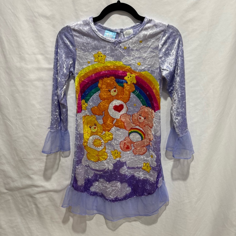 Vintage 2004 Care Bears Purple Velvet‎ Nightgown Dress Kids Size 10 Rainbow Gift